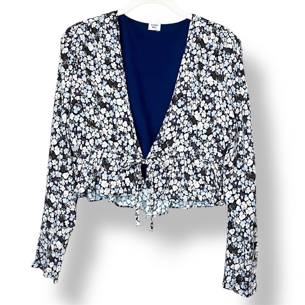 Aritzia Sunday Best‎ Kimberly Blouse Medium floral cropped ruffle tie front boho